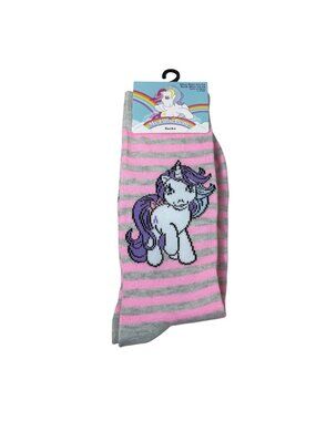 My Little Pony Crew Socks Womens 10-13 Pink Gray Cartoon Novelty